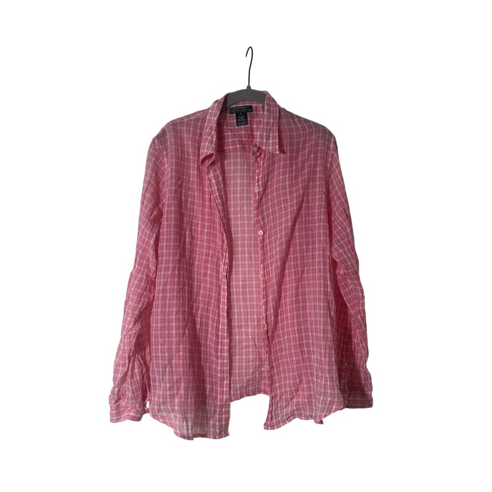 Lauren Ralph Lauren Pink White Checkered Button Down Shirt - Picture 2 of 9